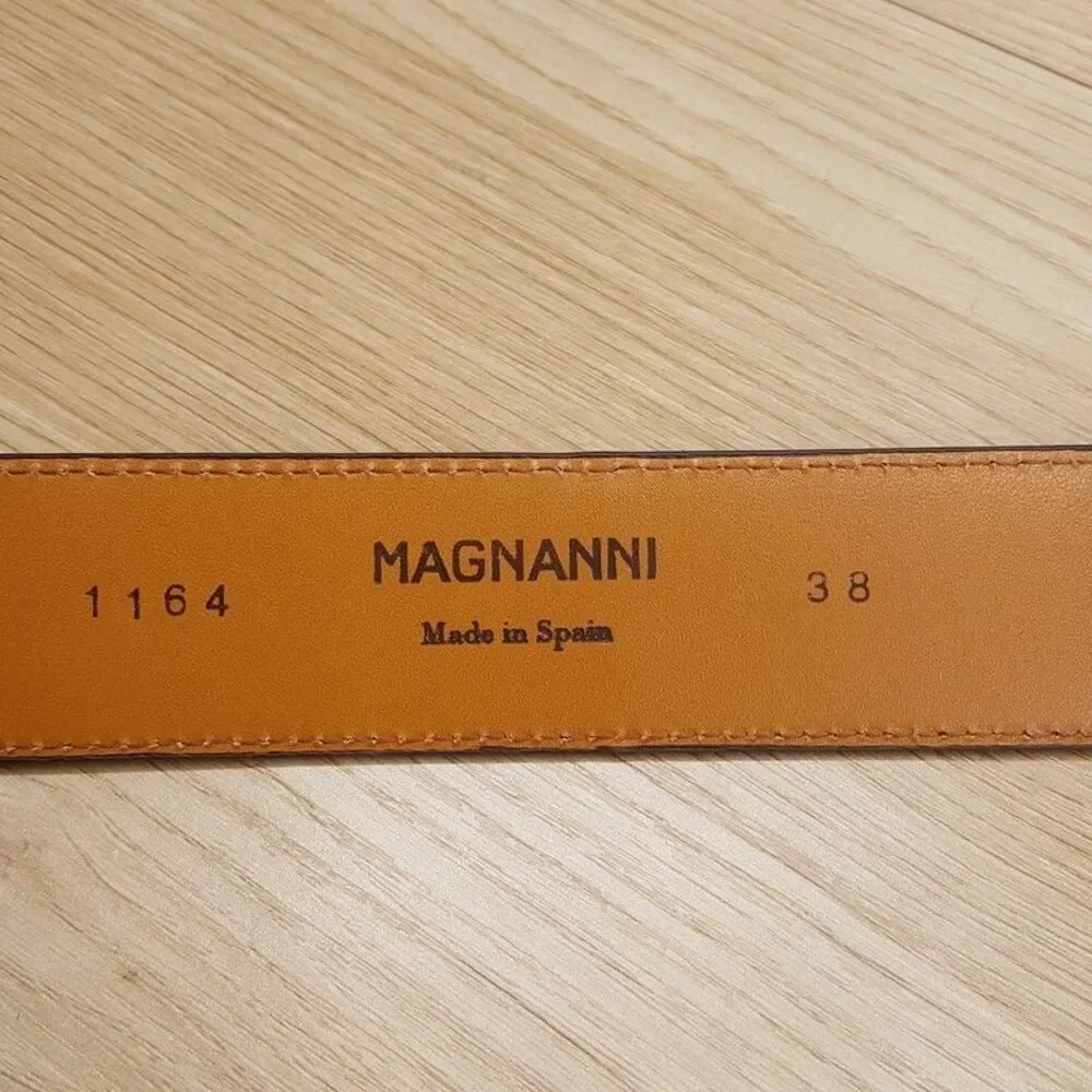 MAGNANNI Belt Mens Size 38 Tan Suede Leather Silver Buckle TELANTE Cream $150